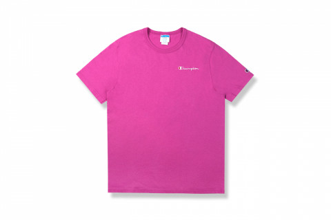 Champion Heritage Pink Tee Elevated Graphics Script Embroidery