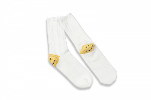 Kapital 56Yarn Rib Heel Smile Socks White 