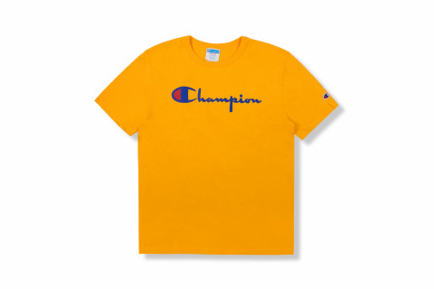Champion Blue Embroided Script Yellow Tee