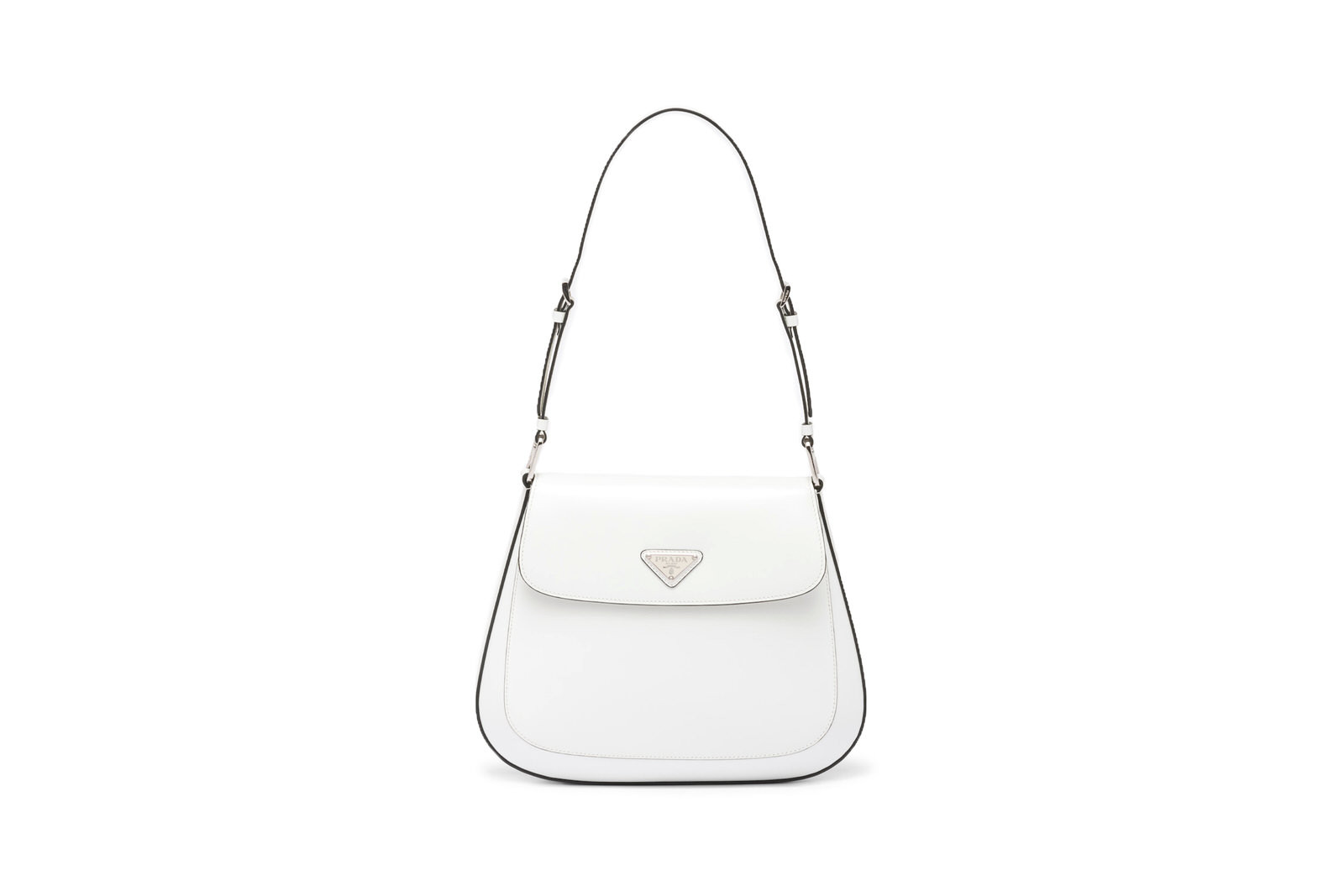 Prada Cleo Brushed Leather Shoulder Bag with Flap White Black GLAB.VN