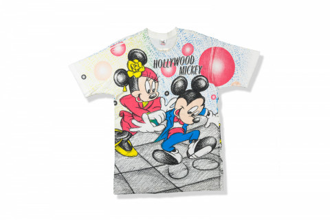 Vintage 90s Hollywood Mickey & Minnie White Tee All Over Print