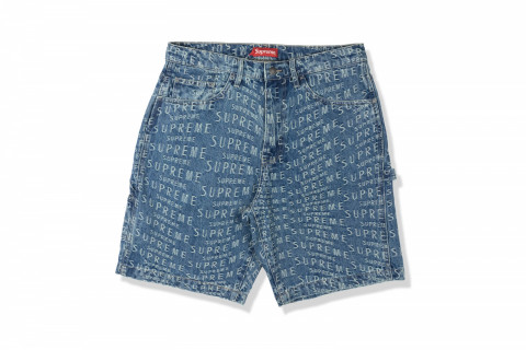 Supreme Warp Jacquard Logos Denim Painter Shorts Blue