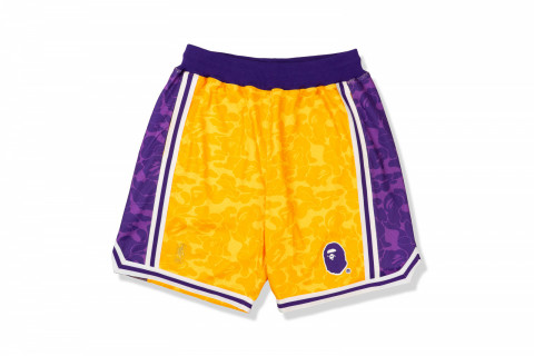BAPE x Mitchell & Ness Lakers ABC Basketball Authentic Shorts Yellow