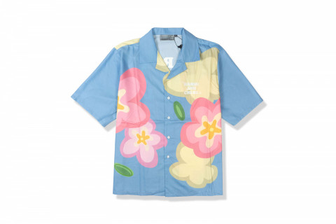 Harsh And Cruel Cartoon Flowers Cuban Shirt Sky Blue