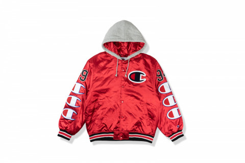 Supreme Champion Hooded Satin Varsity Jacket Red