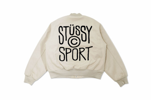 Stussy Sport Melton Varsity Jacket Oatmeal Stussy Sport Melton Varsity Jacket Oatmeal