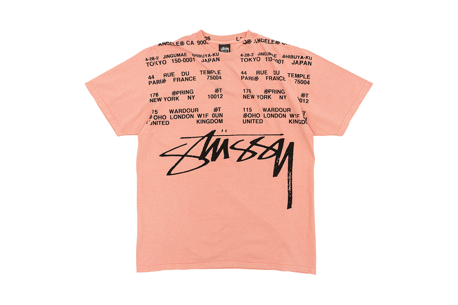 Stussy Locations Tee Pigment Dyed Coral - GLAB.VN