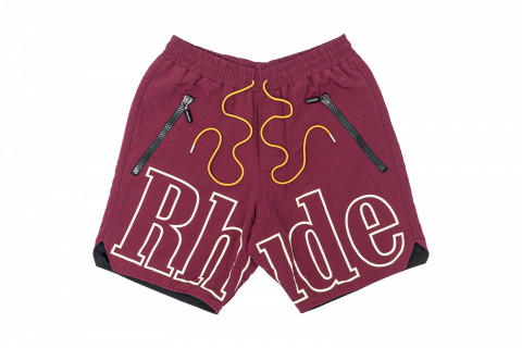 Rhude Oversized Logo Shorts Burgundy