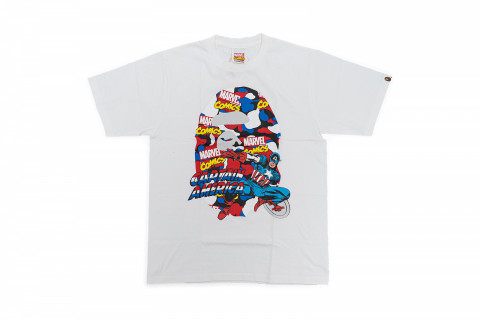 BAPE Marvel Ape Head Captain america tee White Blue