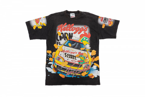 Vintage 1998 AOP Allover Kelloggs Terry Labonte Nascar Tee Faded Black