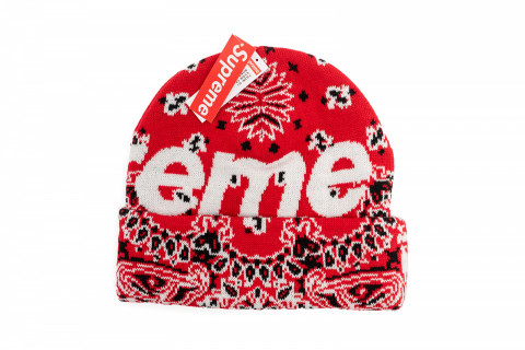 Supreme Bandana Big Logo Beanie Red