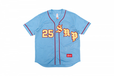 Supreme Old English Baseball Jersey Light Blue