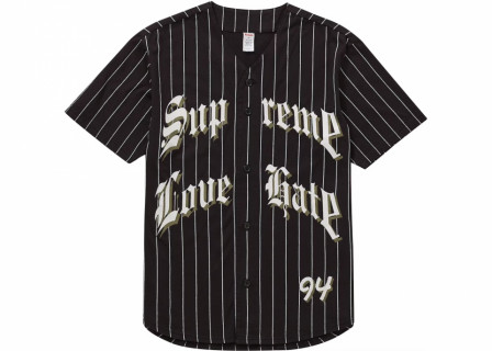 Supreme Love Hate Baseball Jersey Black FW19
