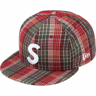 Supreme Metallic Plaid S Logo New Era Hat Red